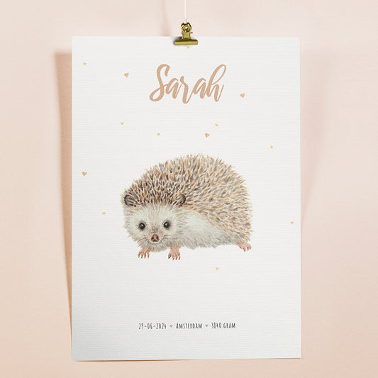 Birth poster hedgehog - personalized - A3