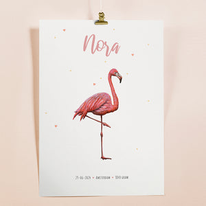 Geboorteposter flamingo - gepersonaliseerd - A3