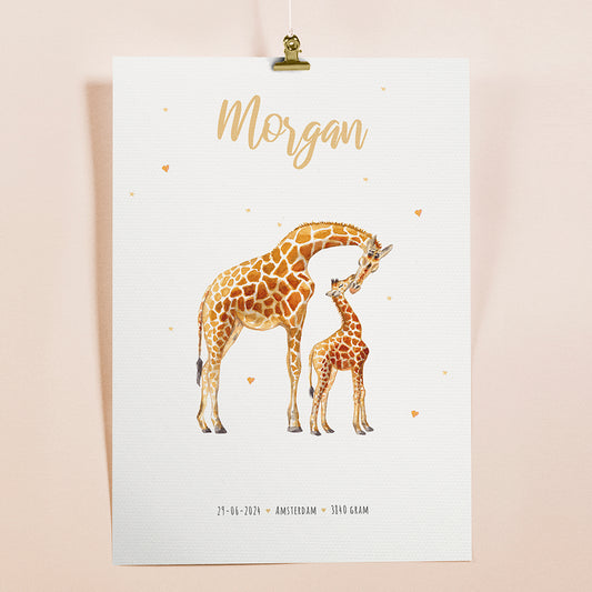 Birth poster giraffes - personalized - A3