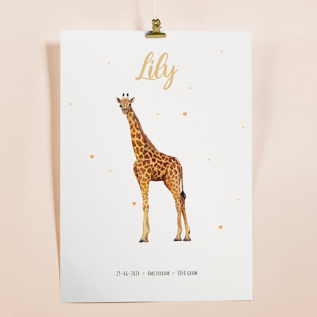Birth poster giraffe - personalized - A3