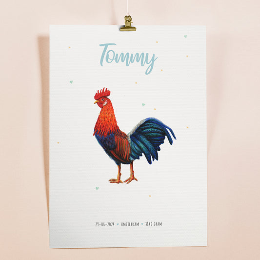 Birth poster rooster - personalized - A3
