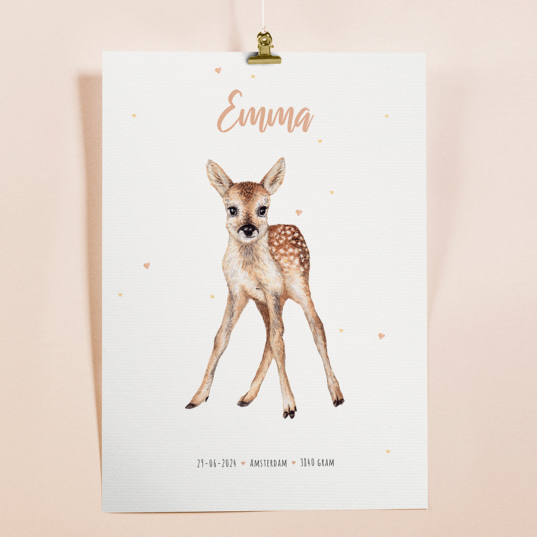 Birth poster deer - personalized - A3