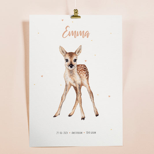 Birth poster deer - personalized - A3