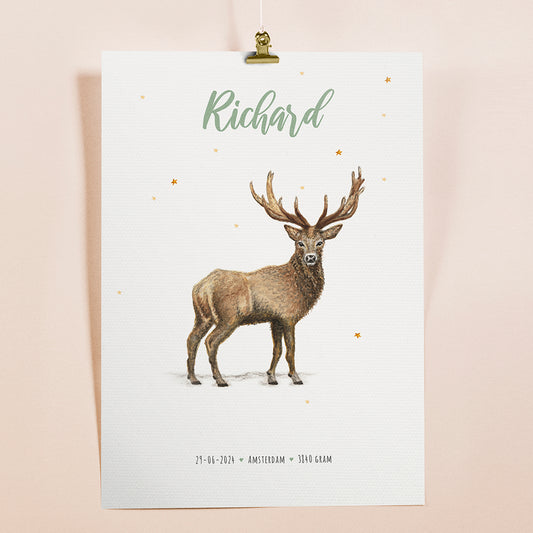 Birth poster deer - personalized - A3