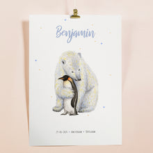 Load image into Gallery viewer, Geboorteposter ijsbeer pinguïn - gepersonaliseerd - A3
