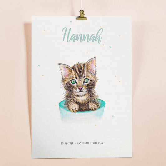 Birth poster cat - personalized - A3