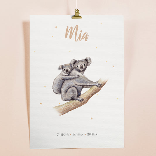 Birth poster koala - personalized - A3