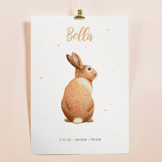 Birth poster rabbit - personalized - A3