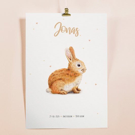 Birth poster rabbit - personalized - A3