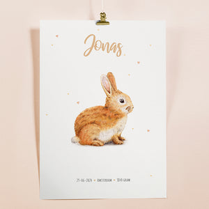 Birth poster rabbit - personalized - A3