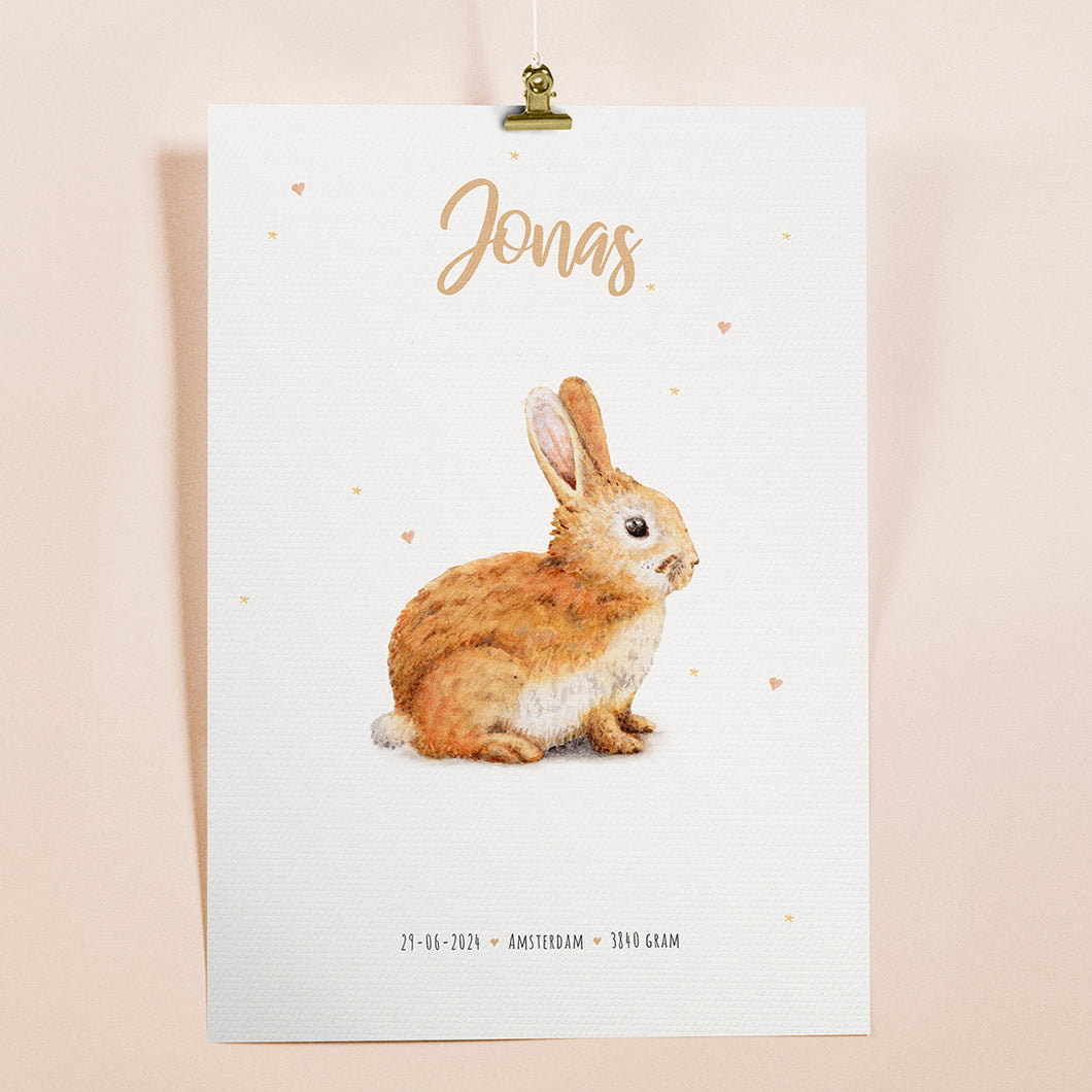 Birth poster rabbit - personalized - A3