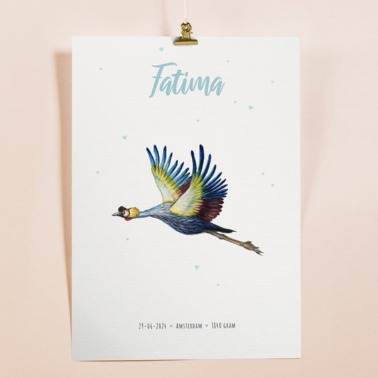Birth poster crane - personalized - A3