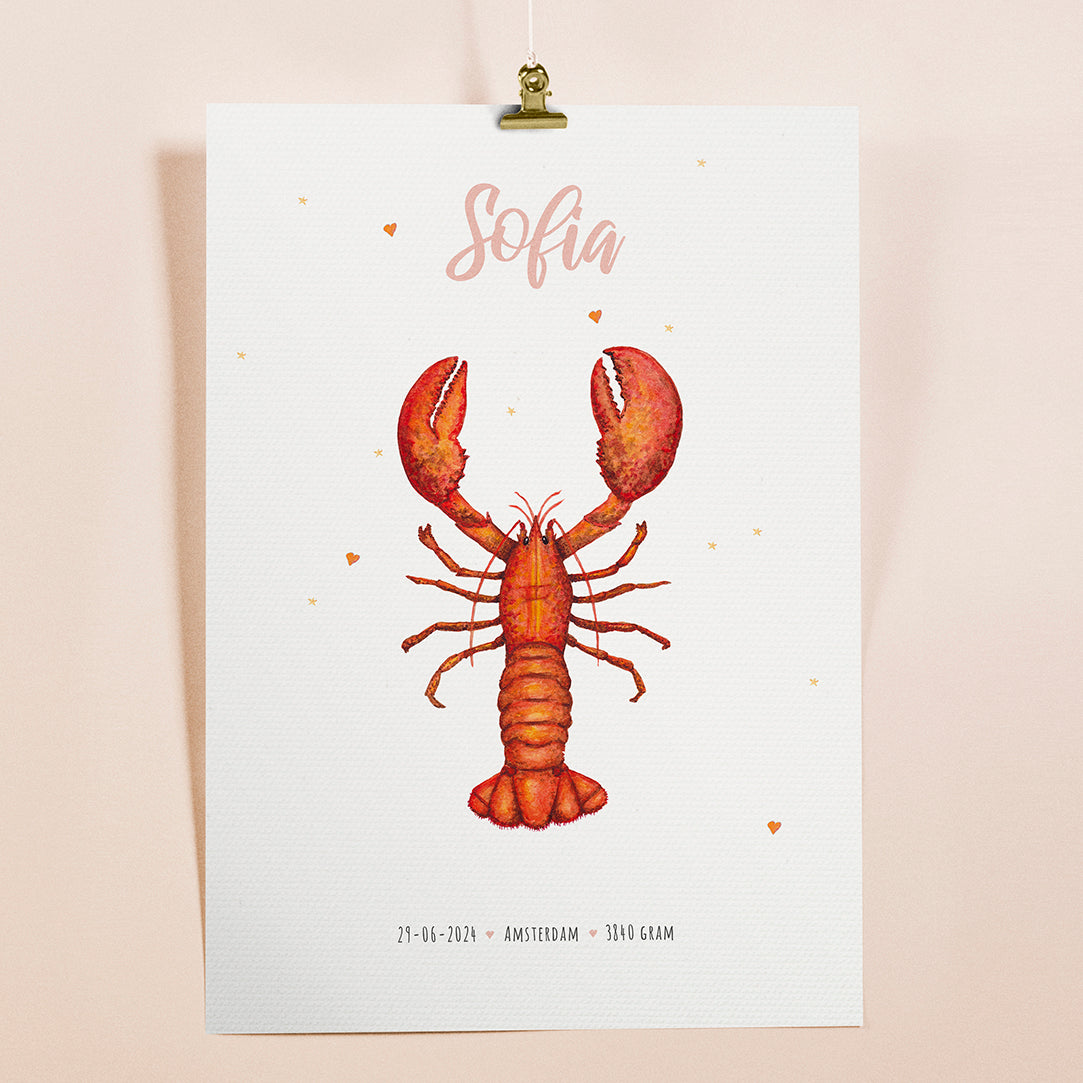 Birth poster lobster - personalized - A3
