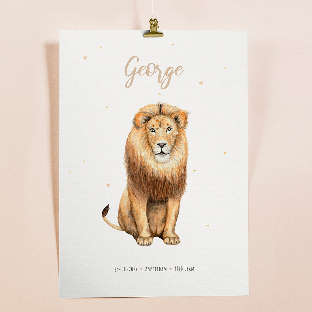 Birth poster lion - personalized - A3