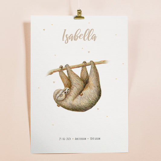 Birth poster sloth - personalized - A3