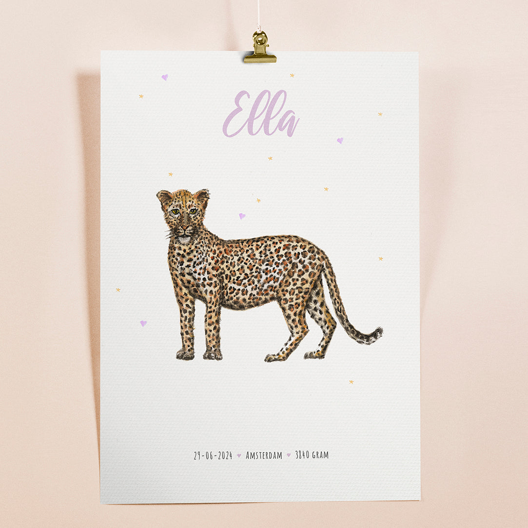 Leopard birth poster - personalized - A3