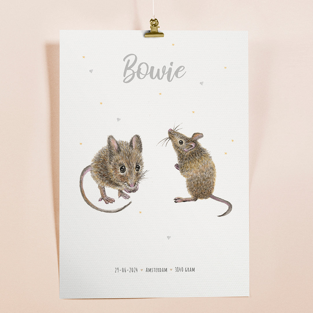 Birth poster mice - personalized - A3