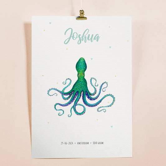 Birth poster octopus - personalized - A3