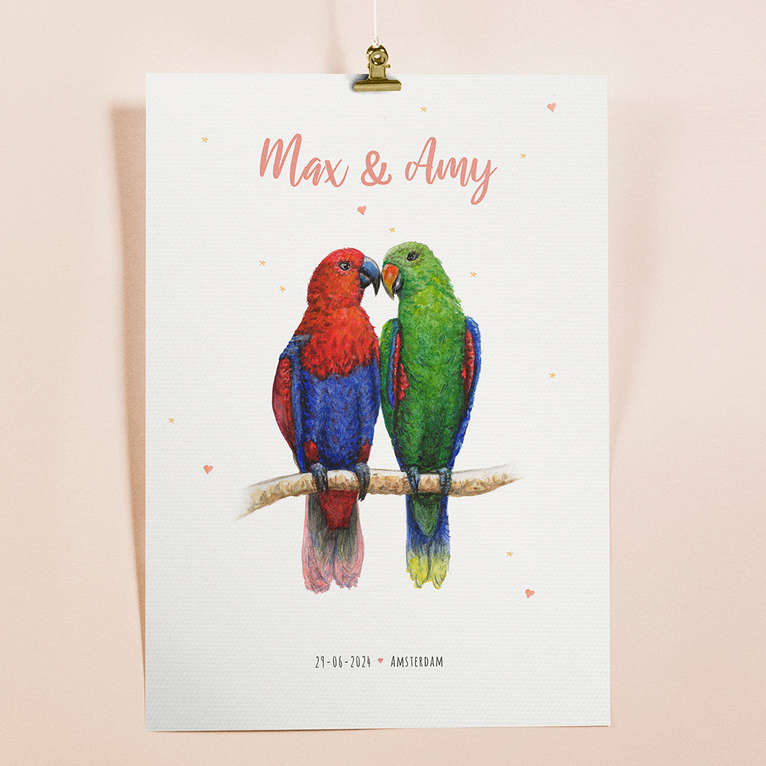 Birth poster parrots - personalized - A3