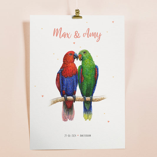 Birth poster parrots - personalized - A3