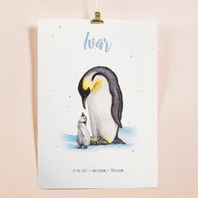 Load image into Gallery viewer, Geboorteposter pinguïns - gepersonaliseerd - A3

