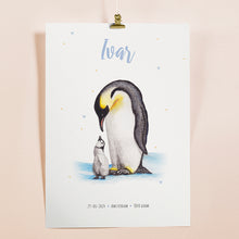 Lade das Bild in den Galerie-Viewer, Geboorteposter pinguïns - gepersonaliseerd - A3
