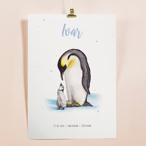 Geboorteposter pinguïns - gepersonaliseerd - A3