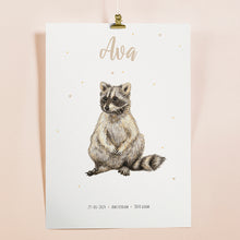 Load image into Gallery viewer, Birth poster raccoon - personalised - A3
