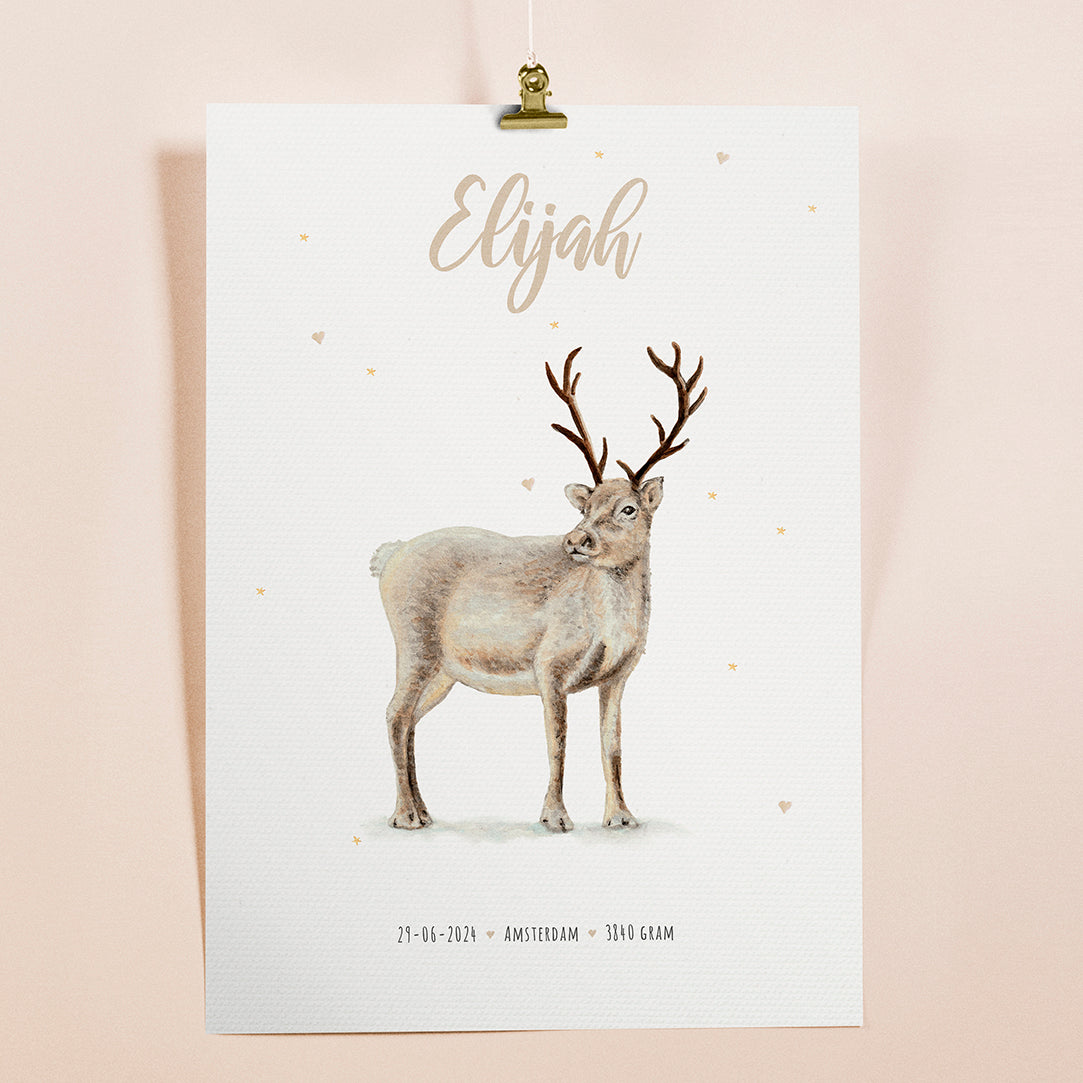 Birth poster reindeer - personalized - A3