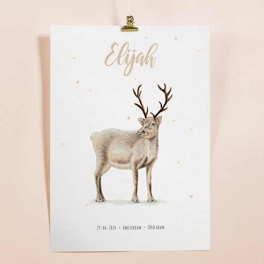 Birth poster reindeer - personalized - A3