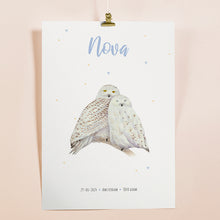 Load image into Gallery viewer, Birth poster snowy owls - personalised - A3
