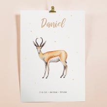 Load image into Gallery viewer, Birth poster springbok - personalised - A3
