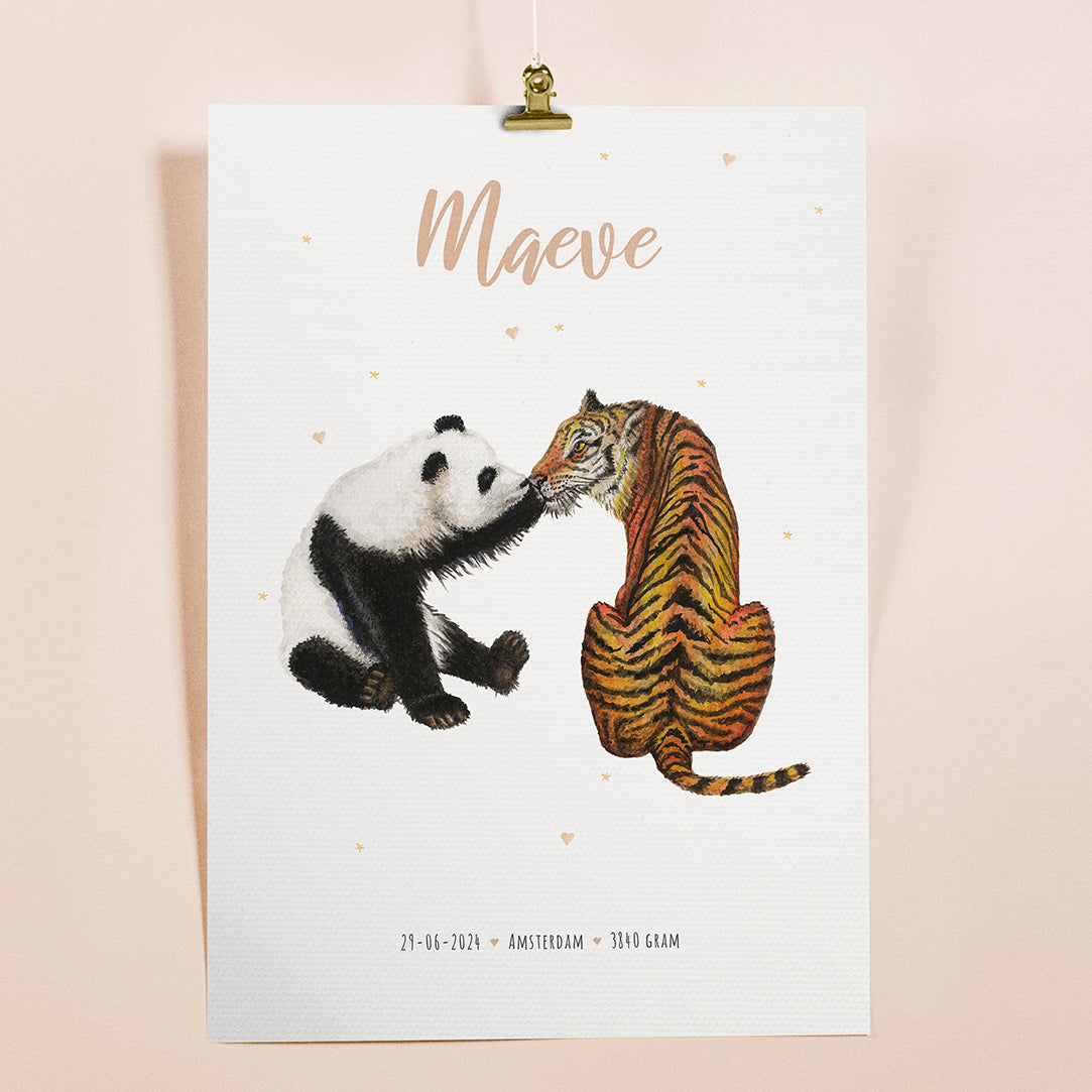 Birth poster tiger panda - personalised - A3