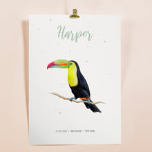 Load image into Gallery viewer, Birth poster toucan - personalised - A3
