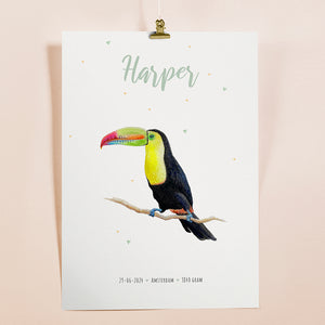 Birth poster toucan - personalised - A3