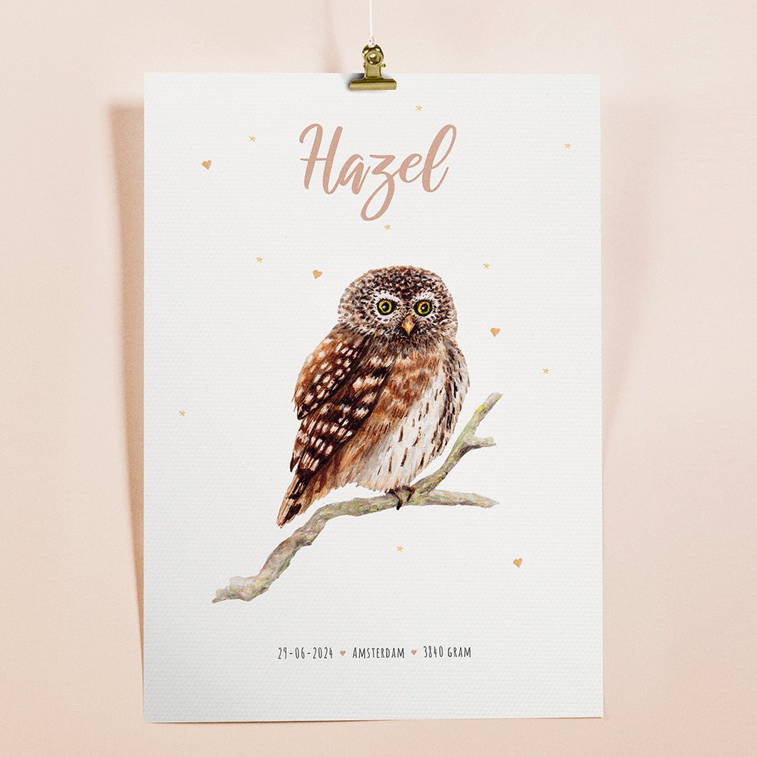 Birth poster owl - personalised - A3