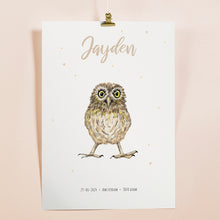 Load image into Gallery viewer, Birth poster owl - personalised - A3
