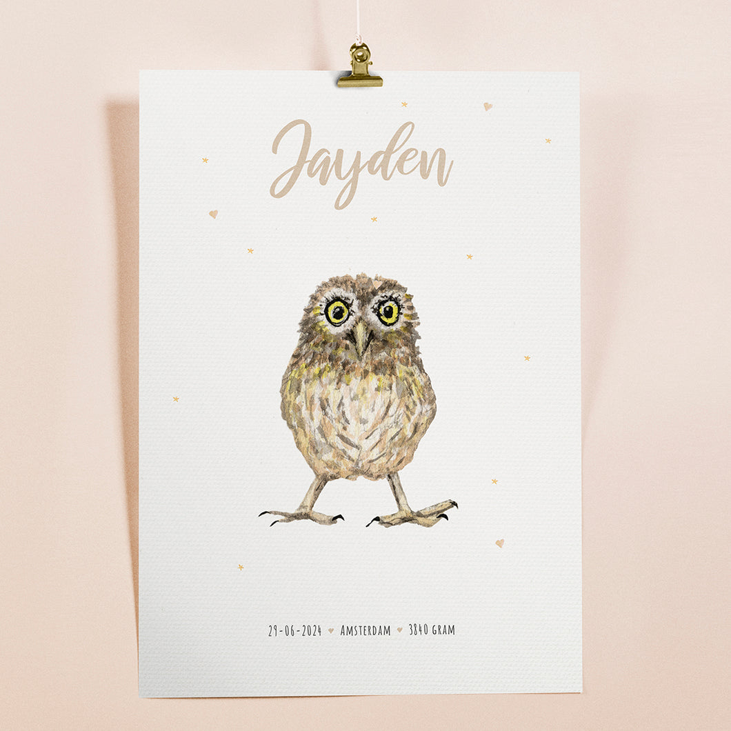 Birth poster owl - personalised - A3