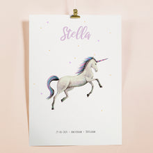 Load image into Gallery viewer, Birth poster unicorn - personalised - A3
