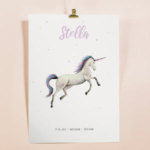 Birth poster unicorn - personalised - A3