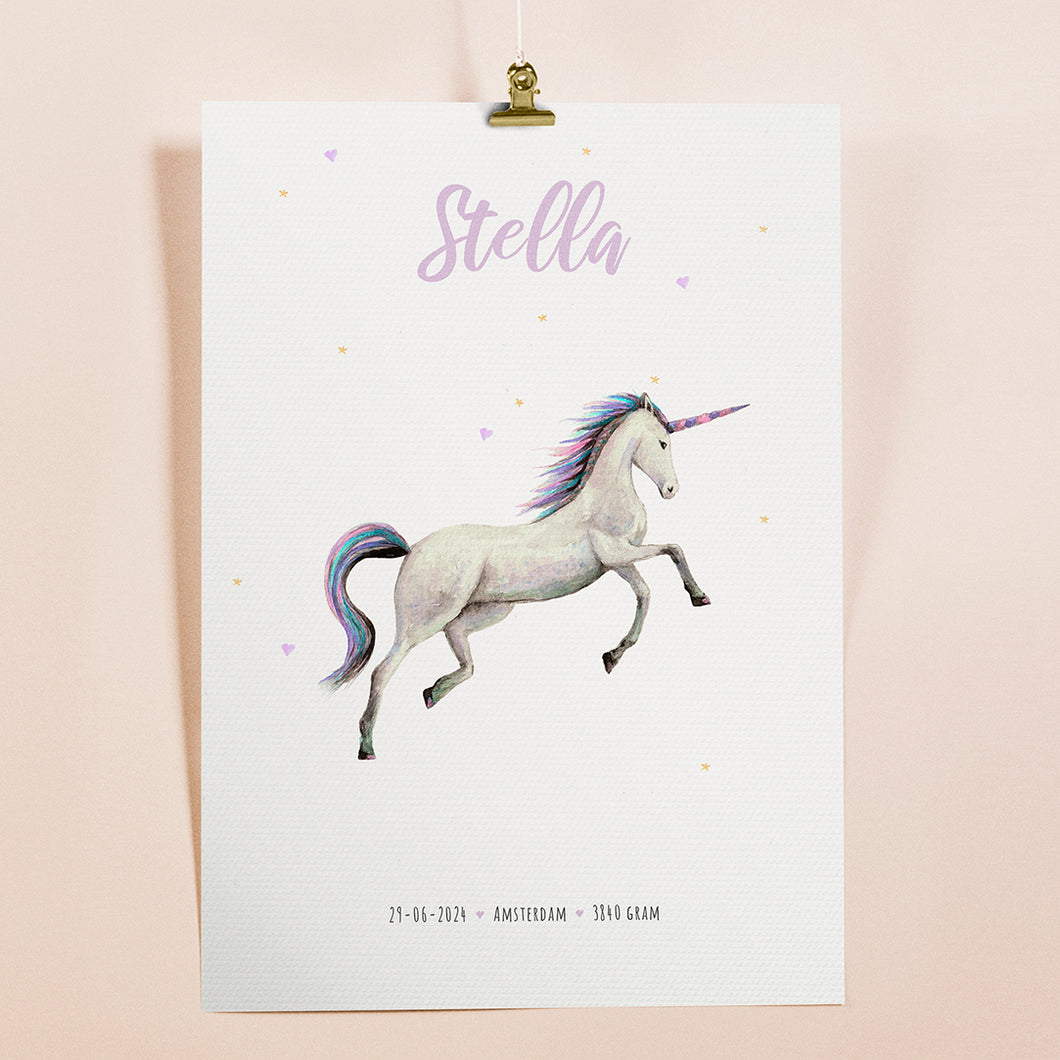 Geboorteposter unicorn - gepersonaliseerd - A3