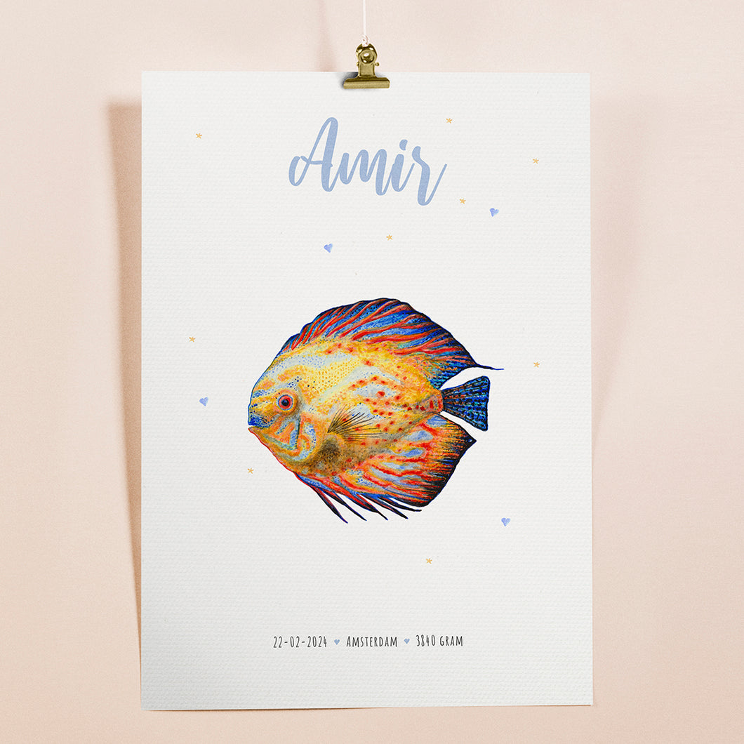 Birth poster fish - personalised - A3
