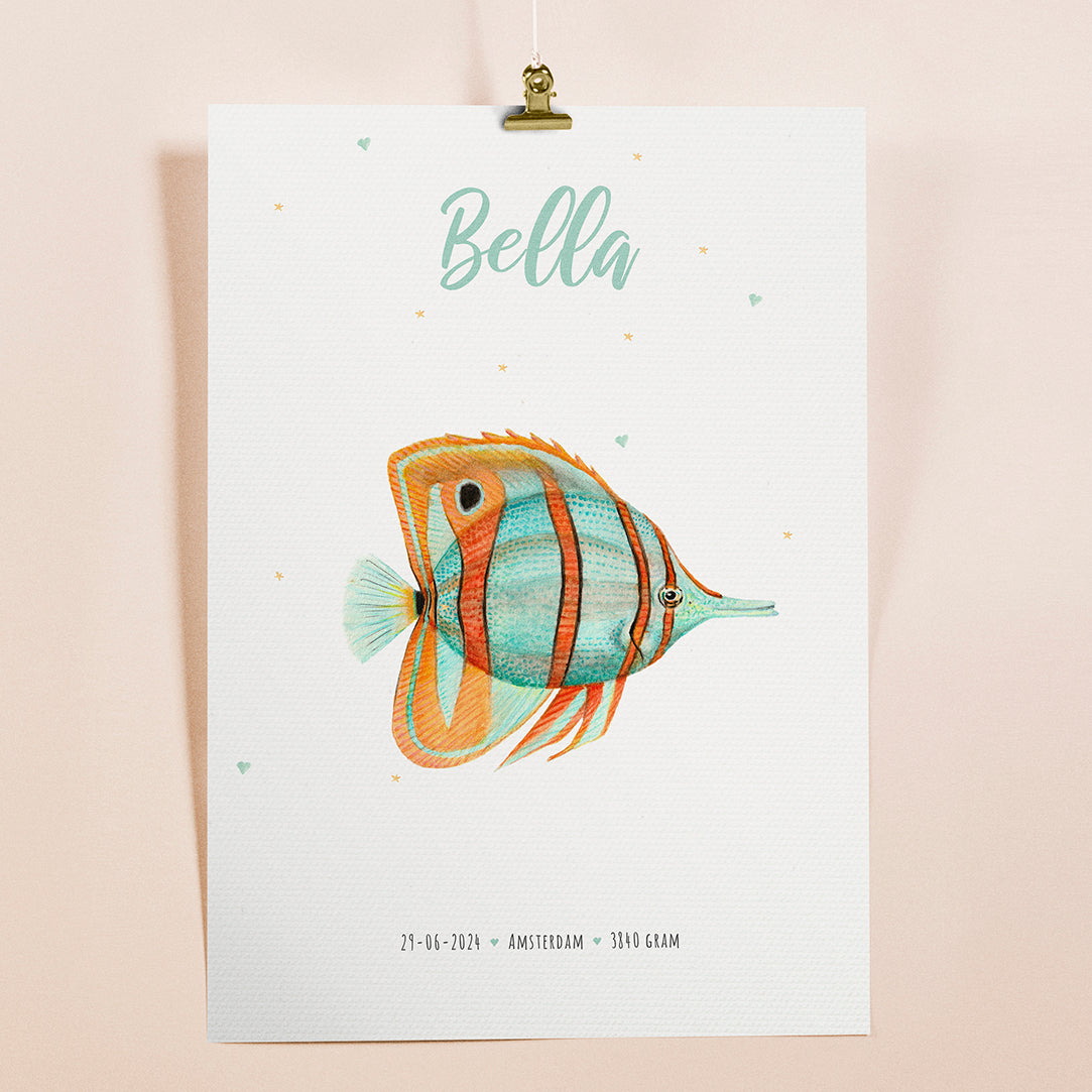 Birth poster tropical fish - personalised - A3