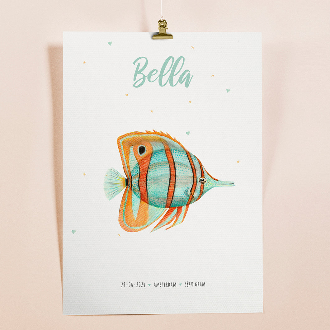 Birth poster tropical fish - personalised - A3