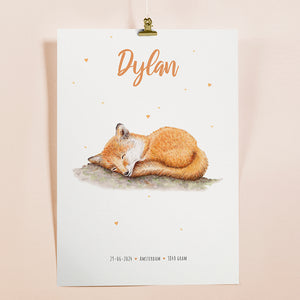 Birth poster little fox - personalised - A3