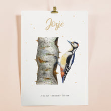 Load image into Gallery viewer, Birth poster woodpecker - personalised - A3
