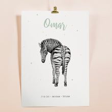 Load image into Gallery viewer, Birth poster zebra - personalised - A3
