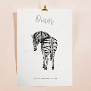 Birth poster zebra - personalised - A3