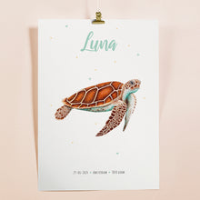 Load image into Gallery viewer, Birth poster sea turtle - personalised - A3
