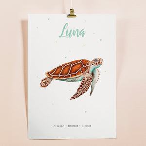 Birth poster sea turtle - personalised - A3